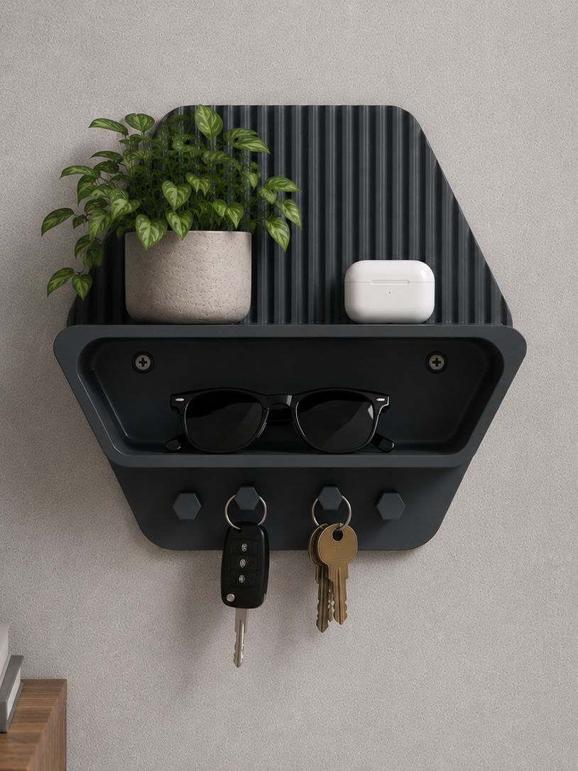 Modern Entryway Organizer Shelf with Key Hooks